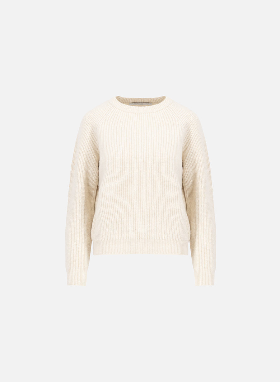 Raglan crewneck sweater in English rib pure wool