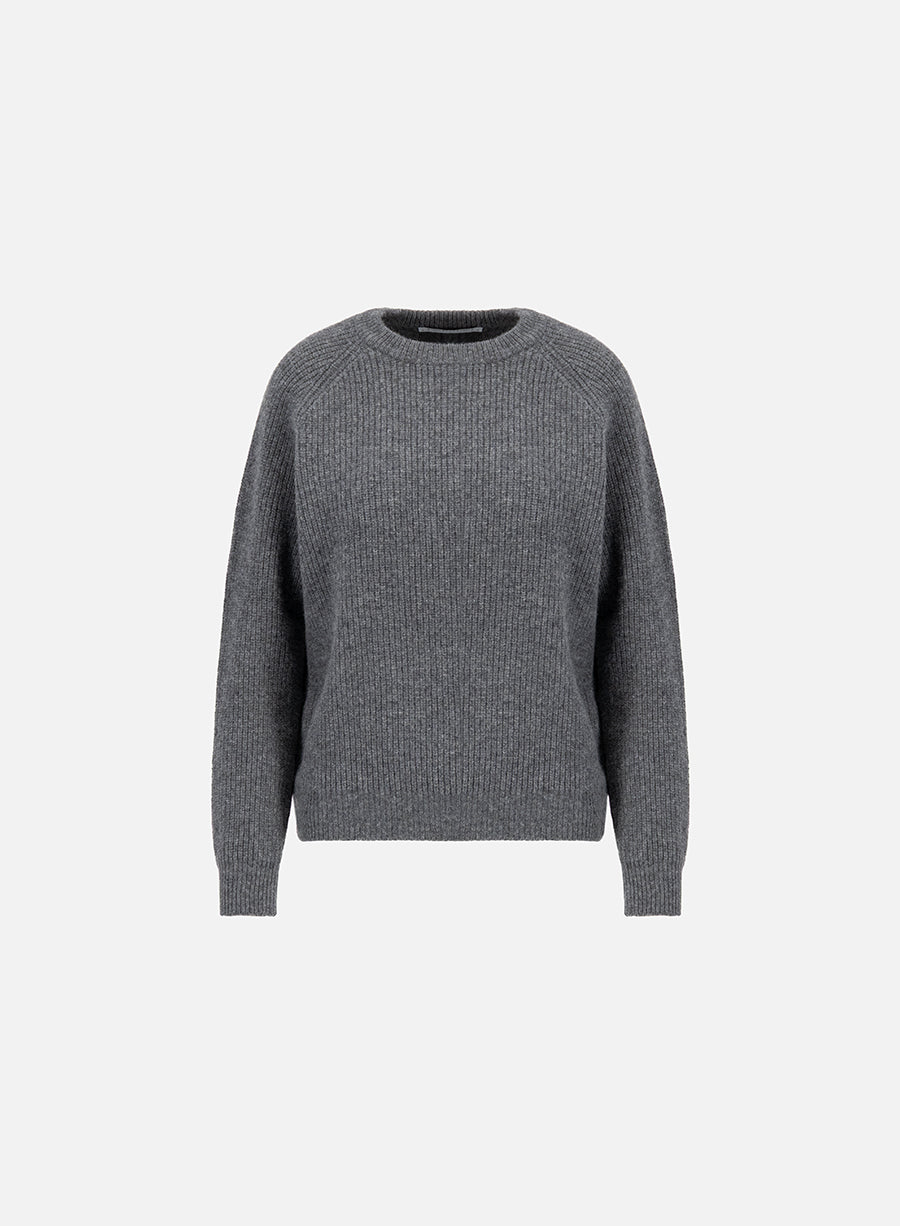 Raglan crewneck sweater in English rib pure wool