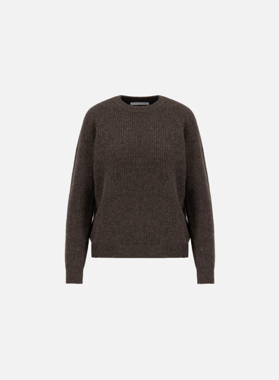 Raglan crewneck sweater in English rib pure wool