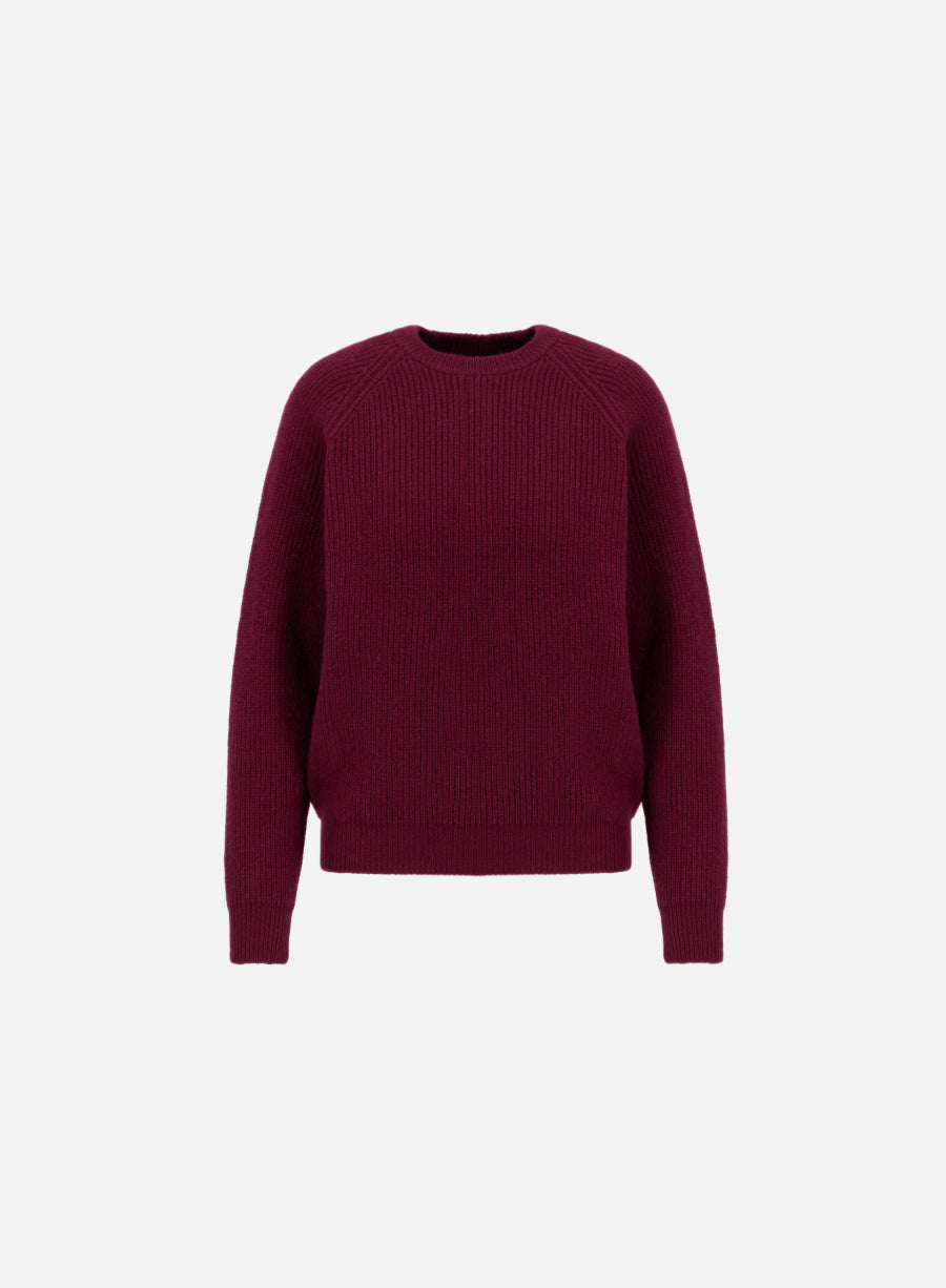 Raglan crewneck sweater in English rib pure wool