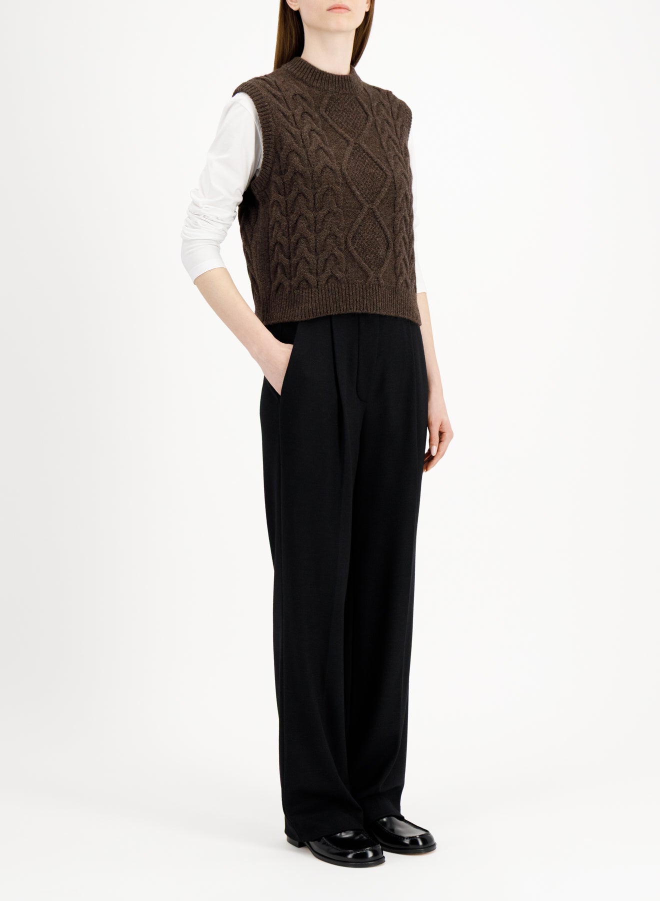 Cable-knit vest - crafted with Todd and Duncan Superfine Lamb’s wool yarn