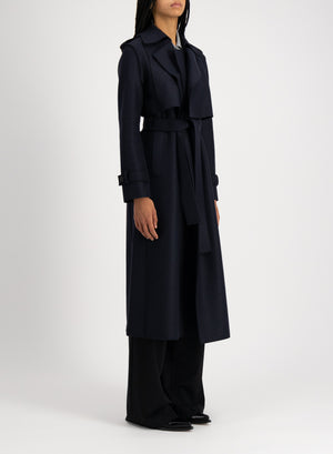 Long trench coat pressed wool