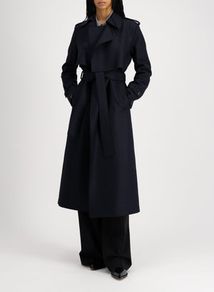 Long trench coat pressed wool