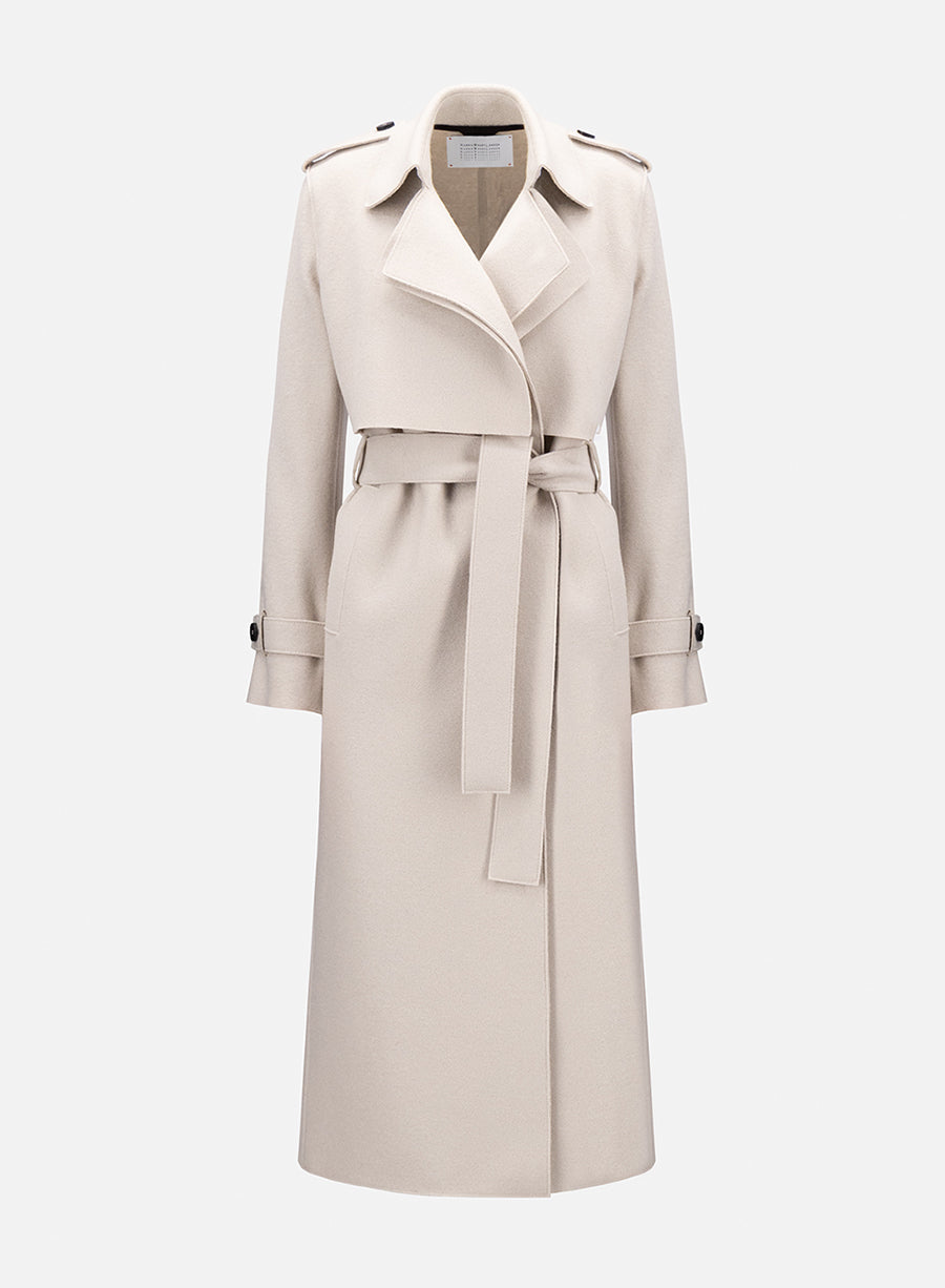 Long trench coat pressed wool