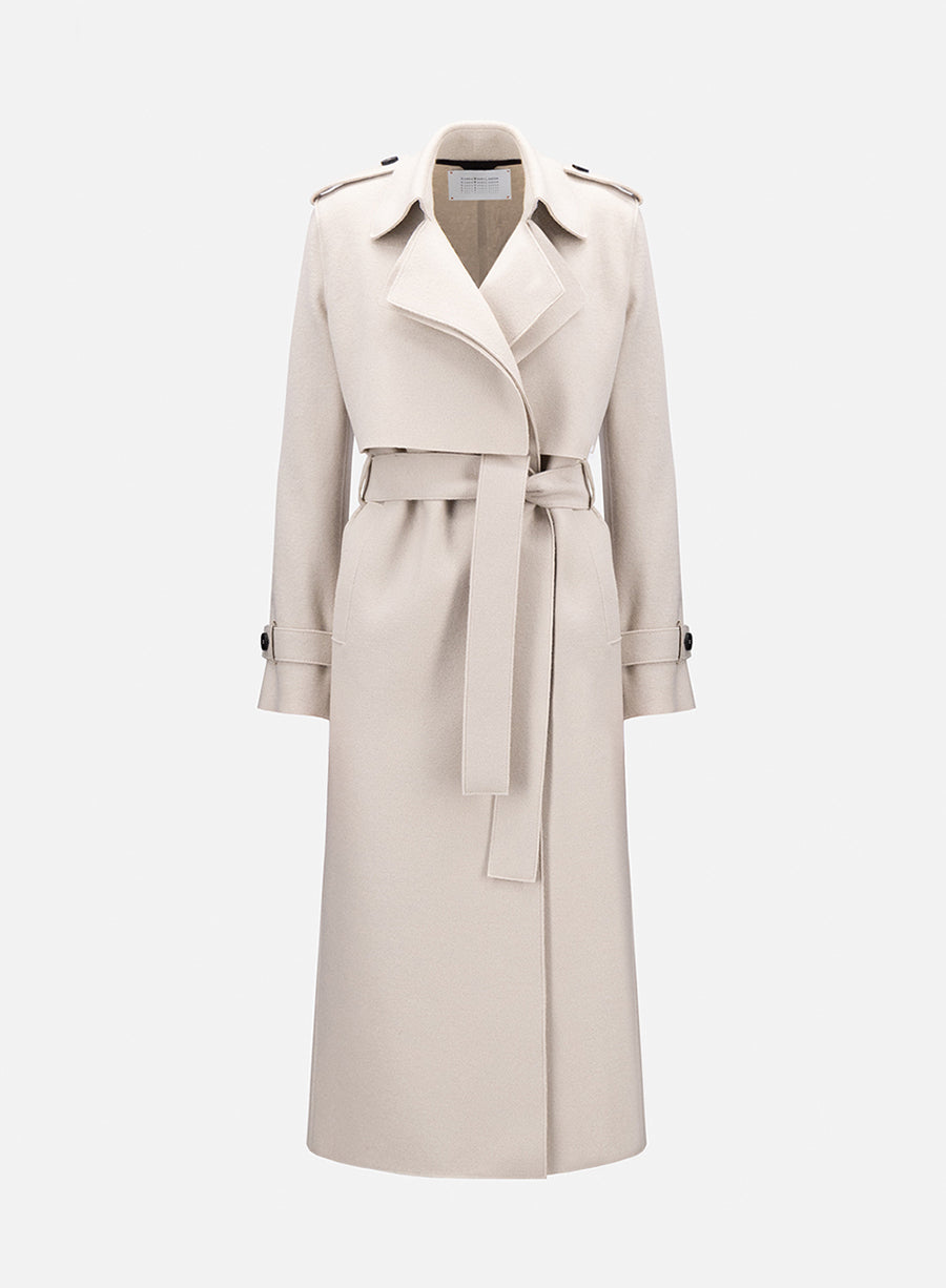 Long trench coat pressed wool