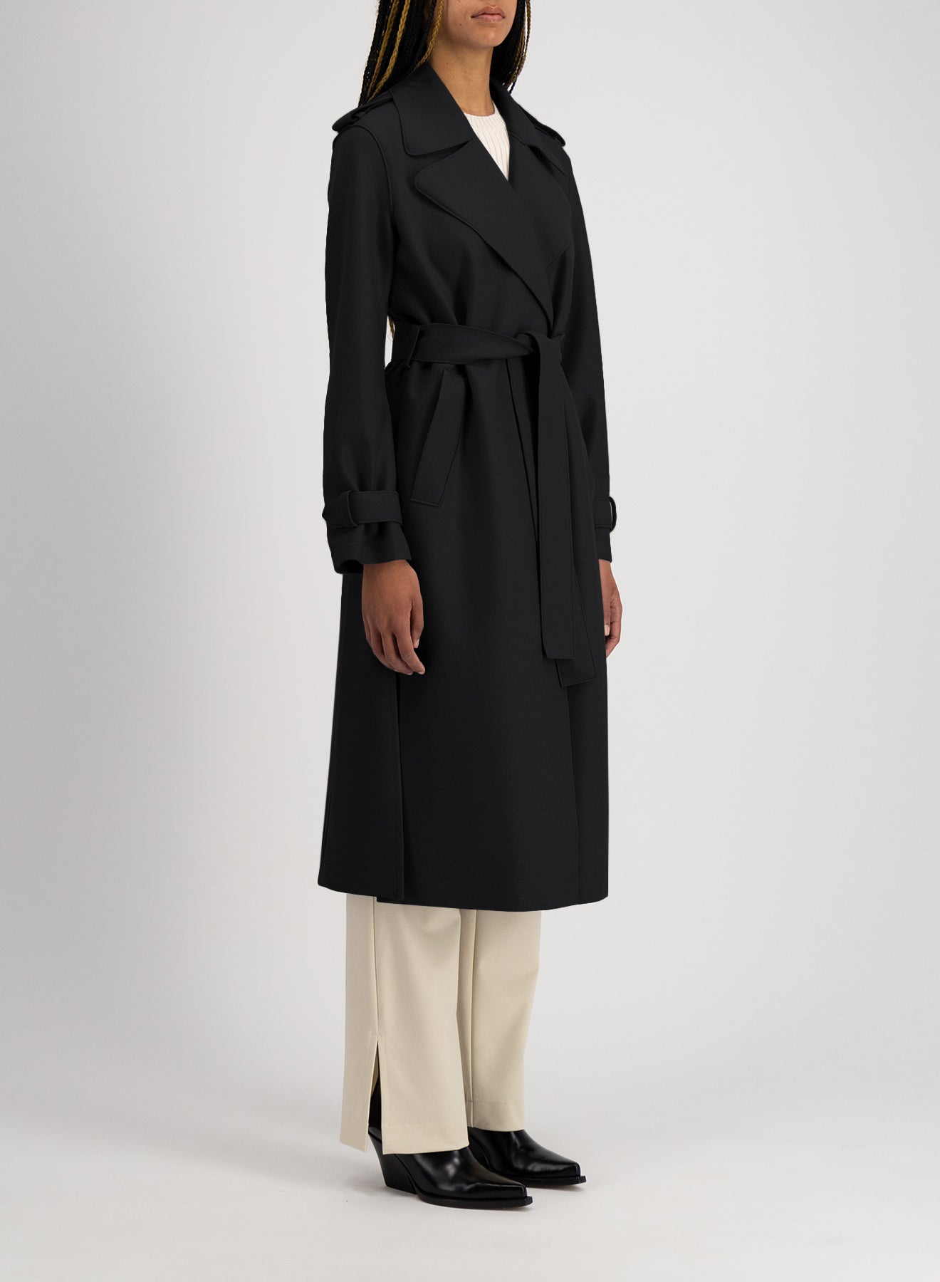 Double vent trench coat light pressed wool - Harris Wharf