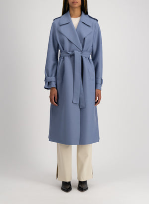 Double vent trench coat light pressed wool