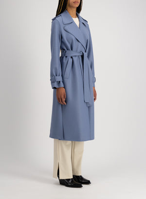 Double vent trench coat light pressed wool