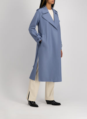 Double vent trench coat light pressed wool