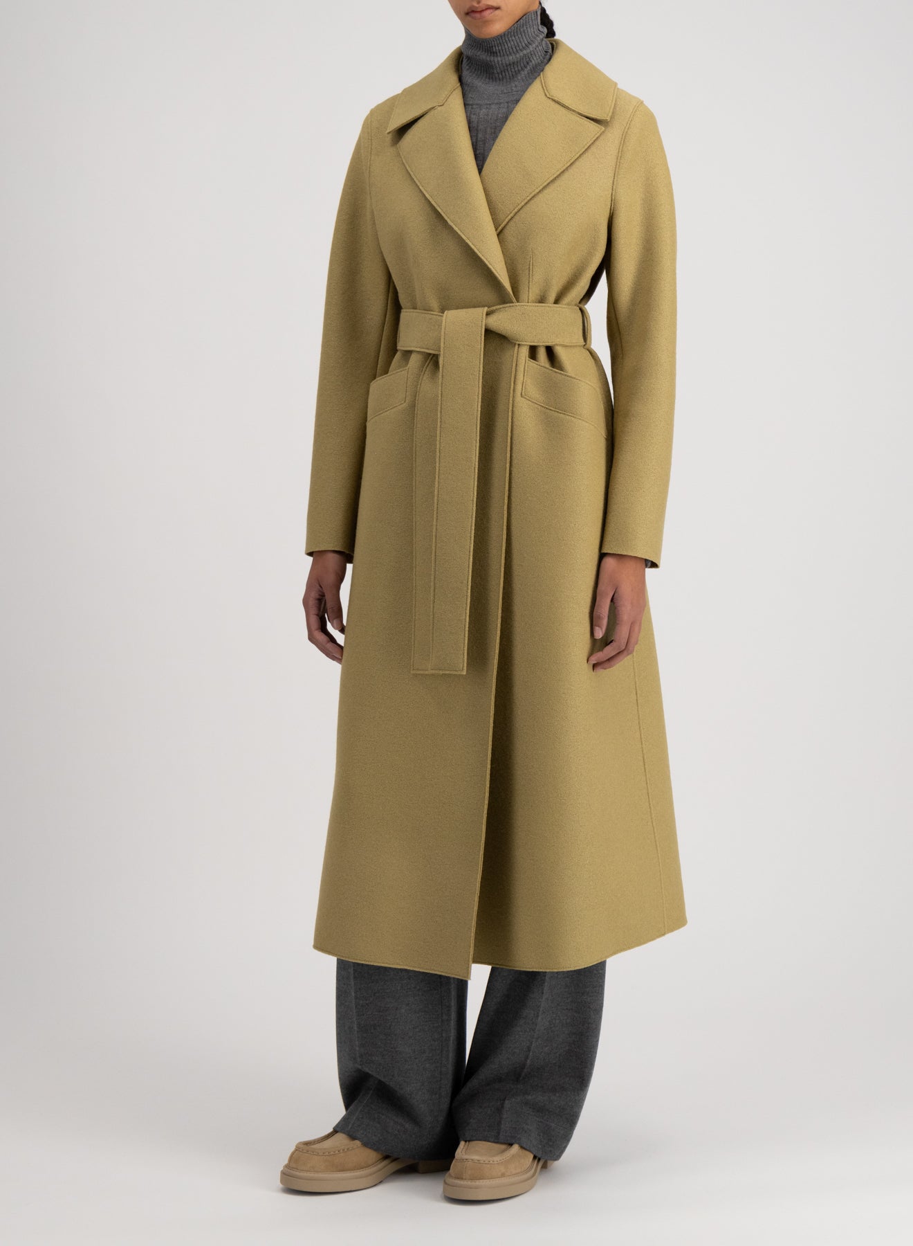 Long maxi coat pressed wool Harris Wharf London