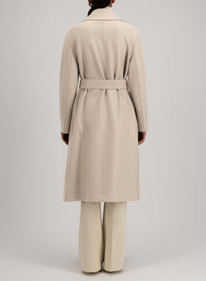 Belted long coat pressed wool and polaire