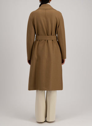 Belted long coat pressed wool and polaire