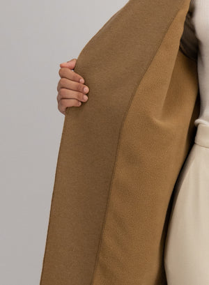 Belted long coat pressed wool and polaire