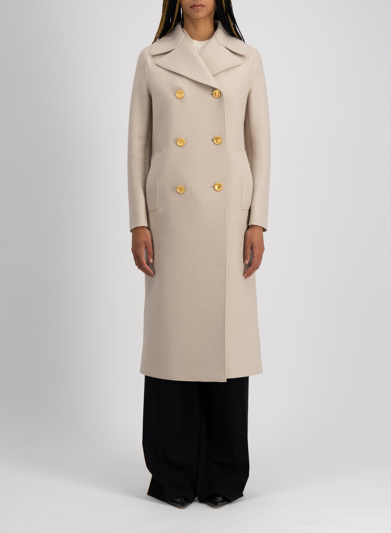 Military coat in pressed wool