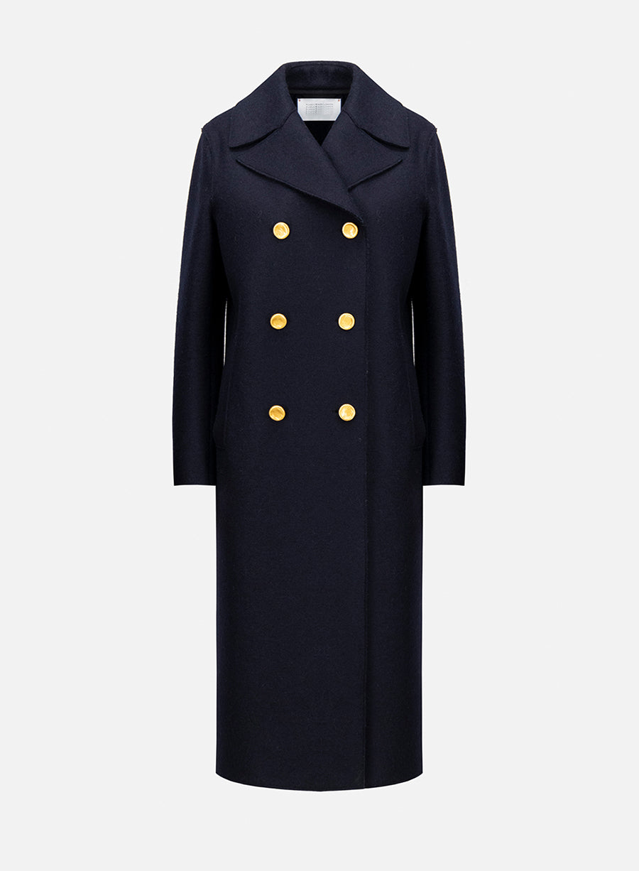 Military coat in pressed wool