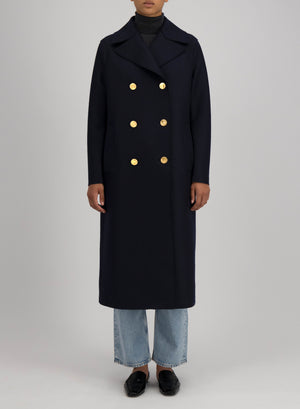 Military coat in pressed wool