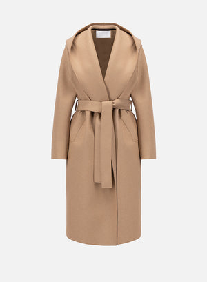 Hooded wrap coat pressed wool