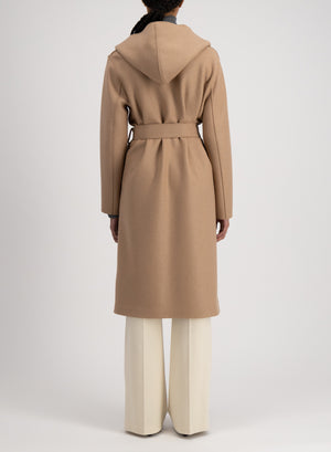 Hooded wrap coat pressed wool