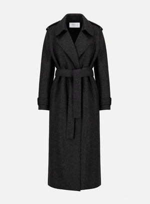 Long trench with double stitching pressed wool