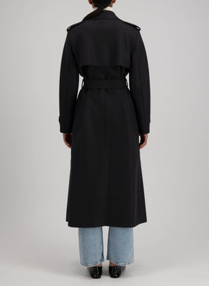 Long trench with double stitching pressed wool