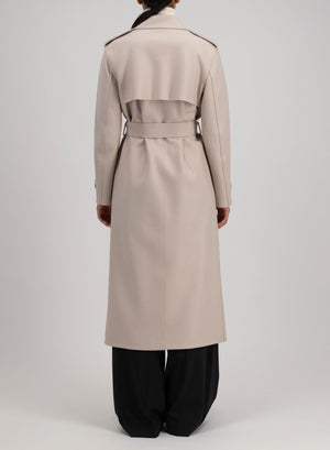 Long trench with double stitching pressed wool