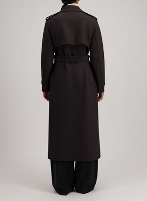 Long trench with double stitching pressed wool