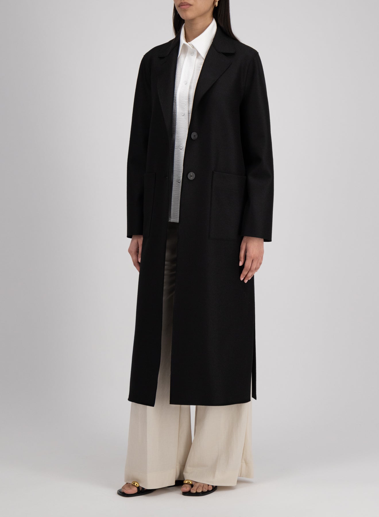 Long boxy coat light pressed wool