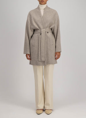 Belted cardigan flannel cashmere crafted with Loro Piana fabric