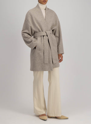 Belted cardigan flannel cashmere crafted with Loro Piana fabric