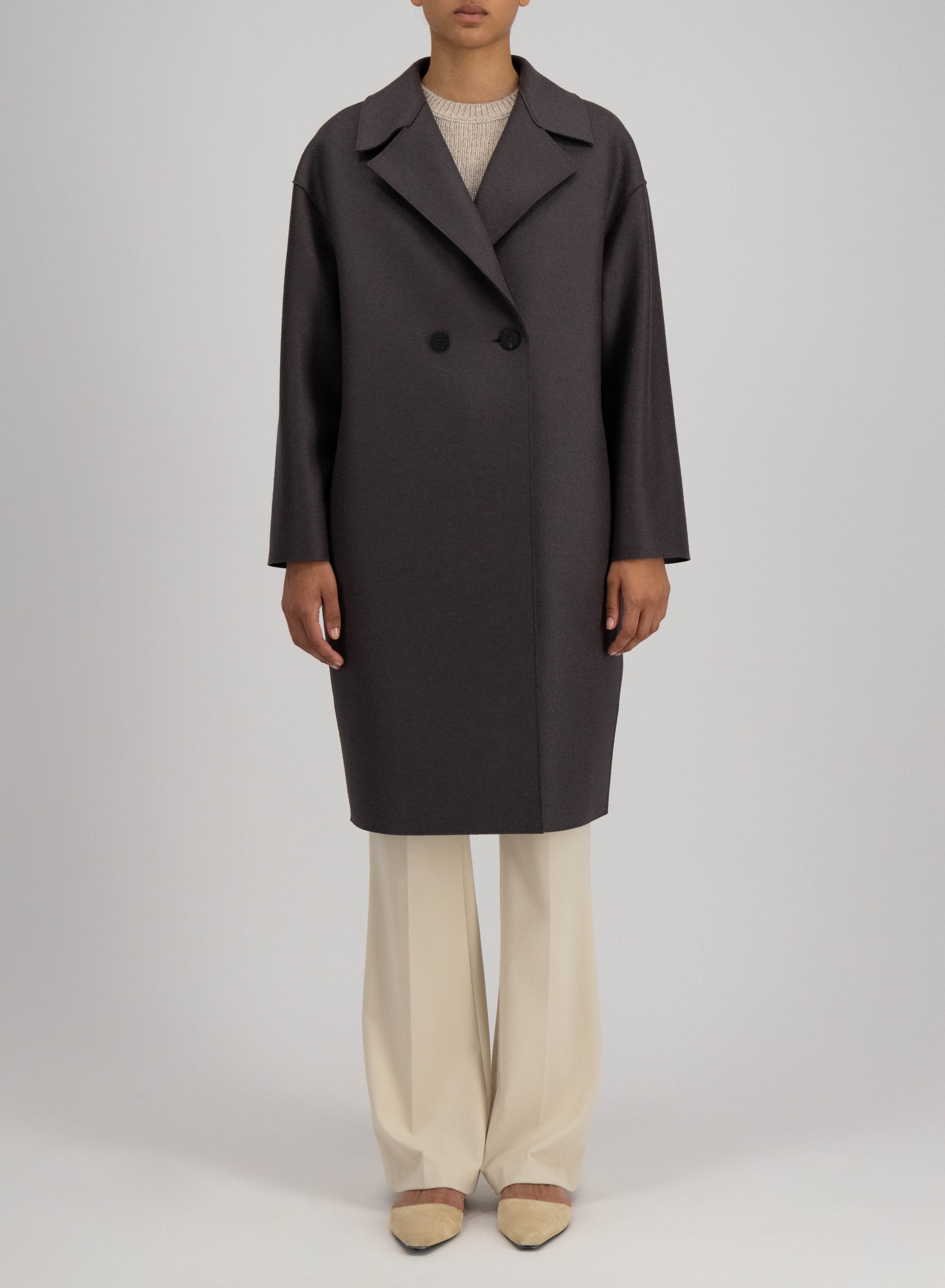 Dropped shoulder coat pressed wool