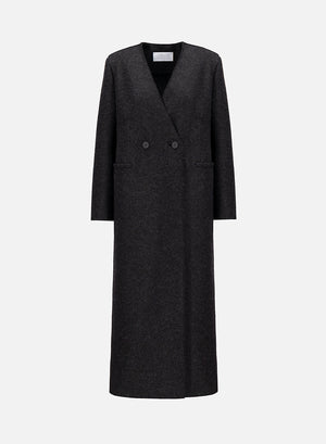 Uncollared coat with shoulder pads pressed wool