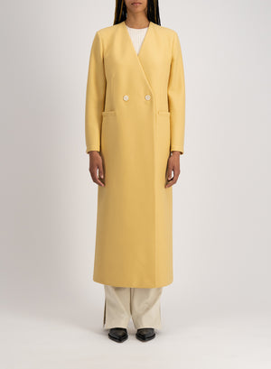 Uncollared coat in light pressed wool