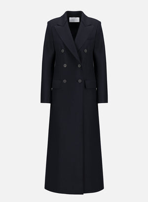 Long double breasted tailored coat pressed wool