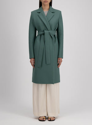 Midi coat with shoulder pads light pressed wool