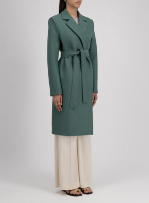 Midi coat with shoulder pads light pressed wool