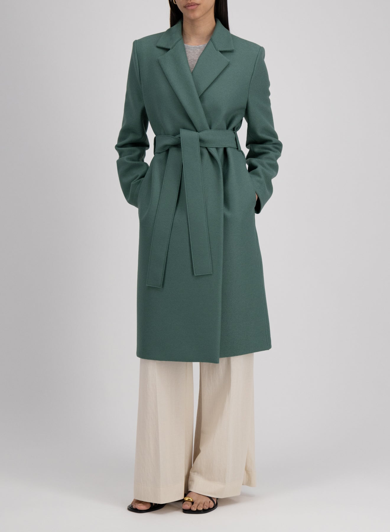 Midi coat with shoulder pads light pressed wool