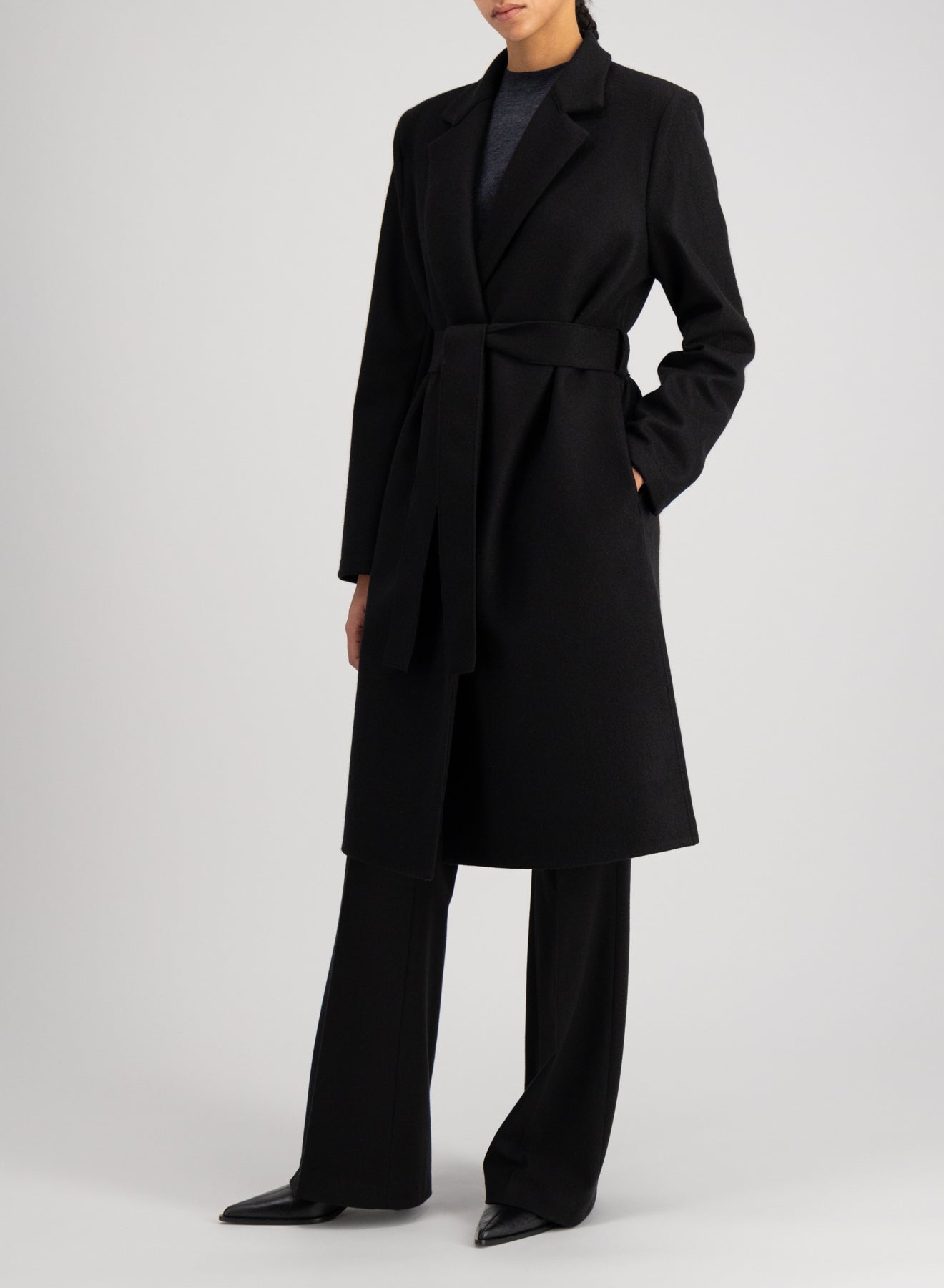 Midi coat in  flannel cashmere crafted with Loro Piana fabric