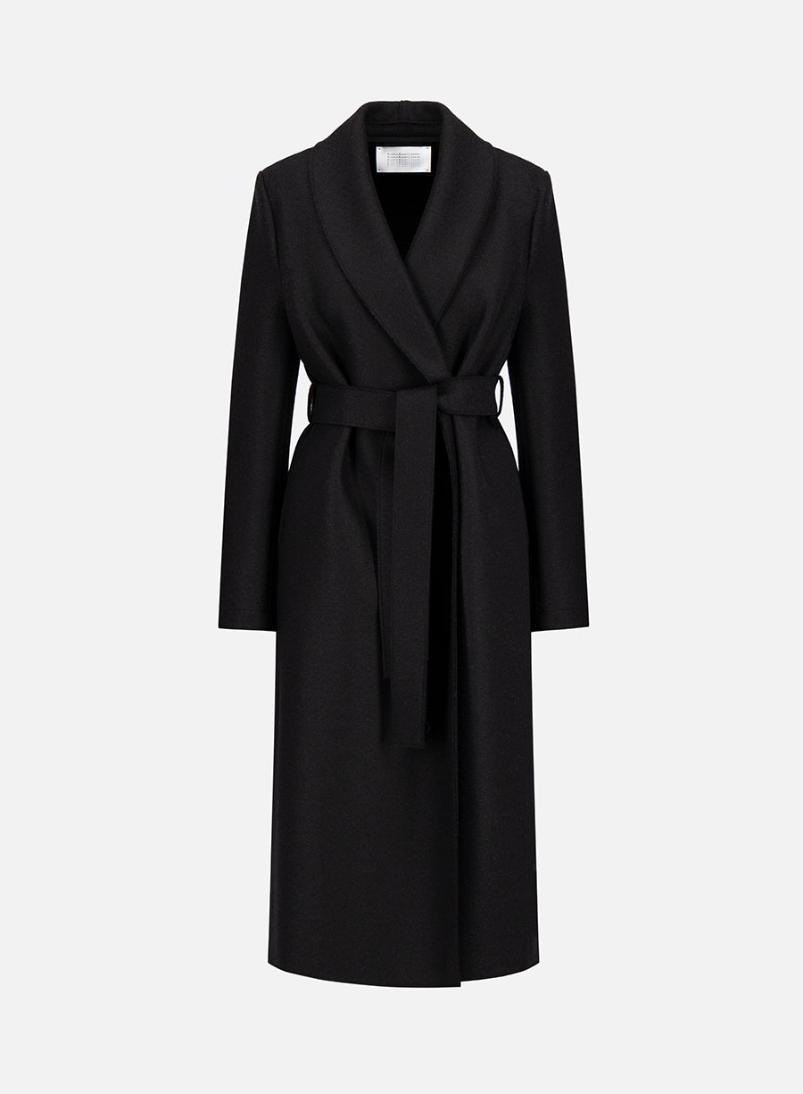 Shawl collar coat with s. pads pressed wool - Harris Wharf