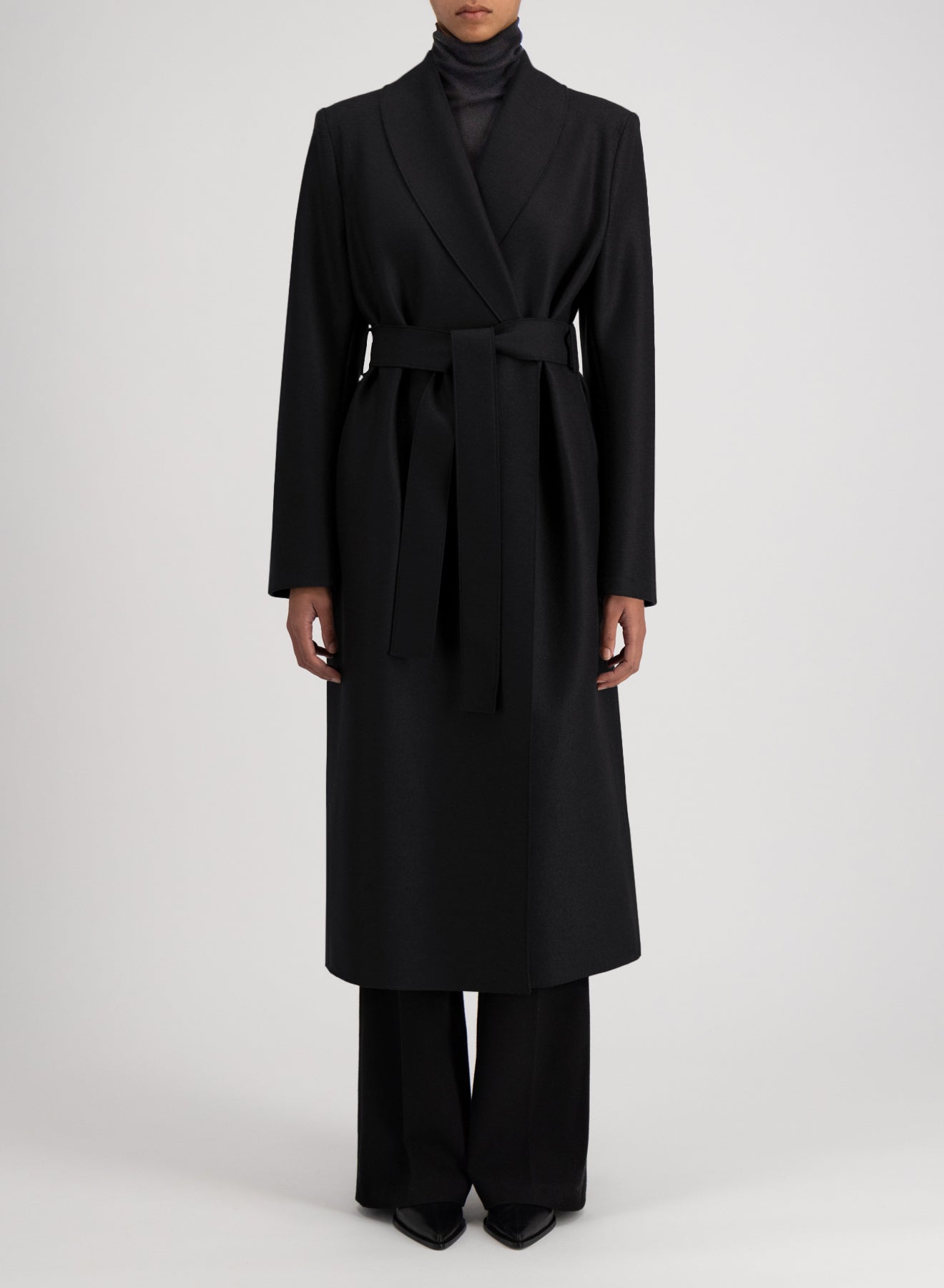 Shawl collar coat with s. pads pressed wool - Harris Wharf