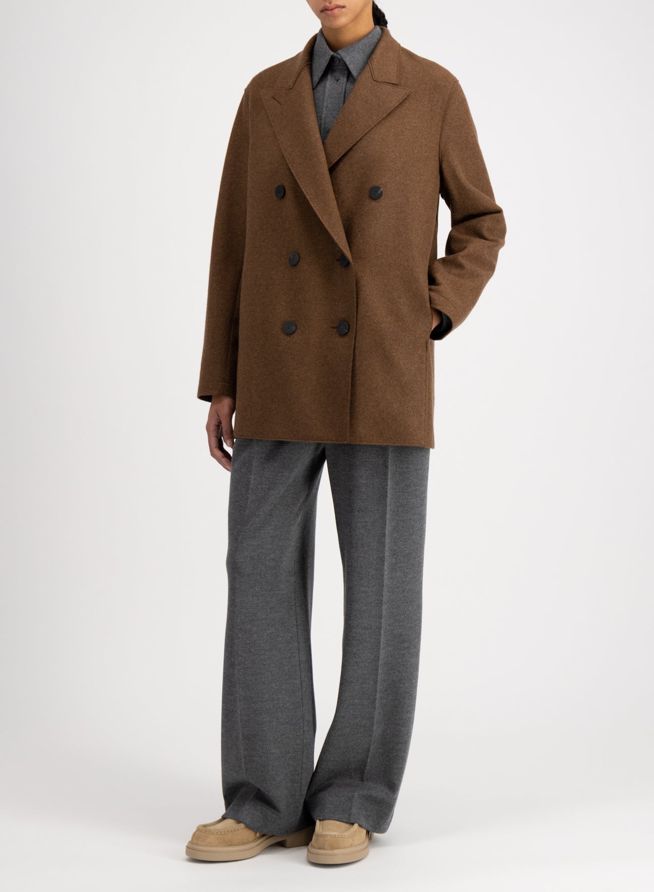 Slouchy peacoat flannel cashmere crafted with Loro Piana fabric