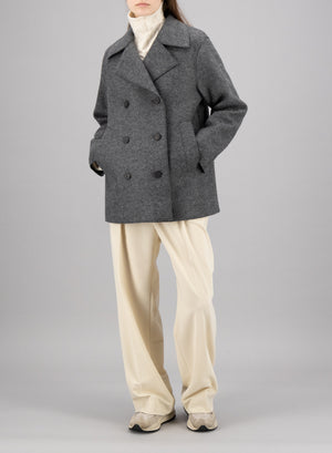 Long peacoat pressed wool and polaire