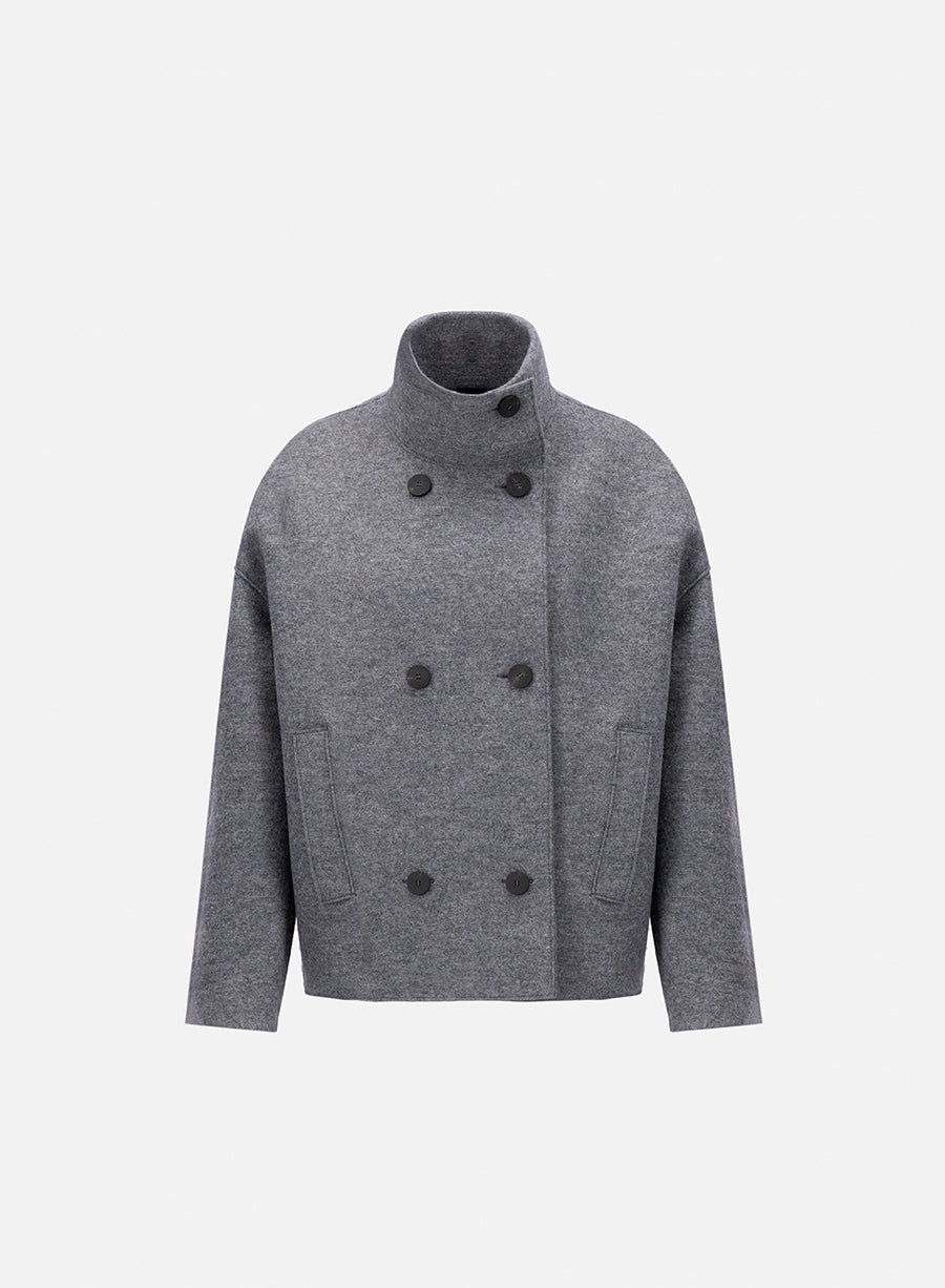 Cropped funnel jacket pressed wool