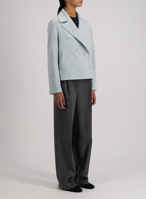 Cropped peacoat wool & silk P.O.W pattern crafted with Loro Piana fabric