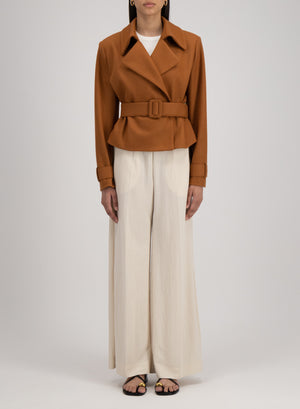 Cropped belted trench cashmere blend