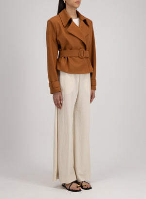 Cropped belted trench cashmere blend