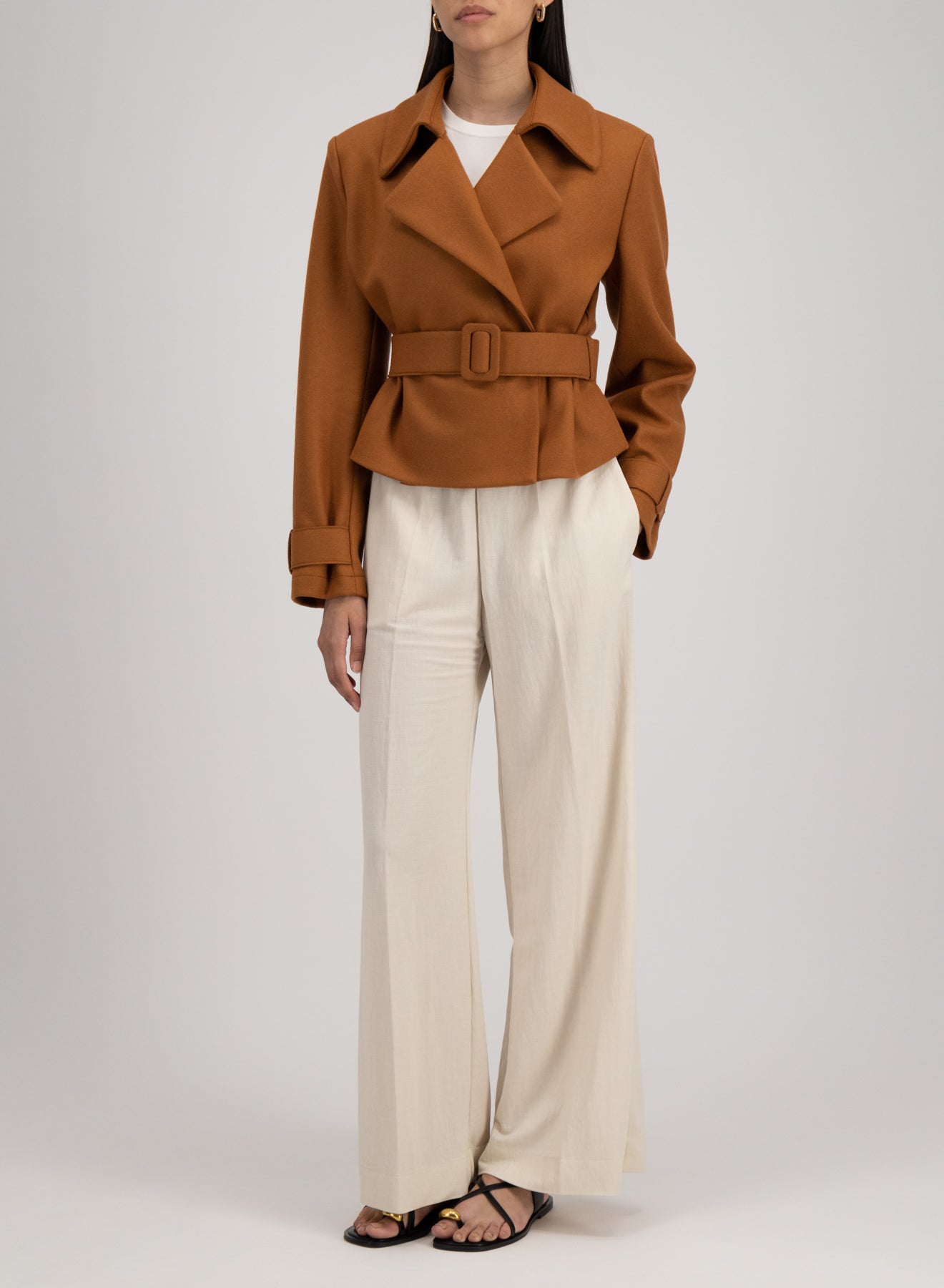 Cropped belted trench cashmere blend