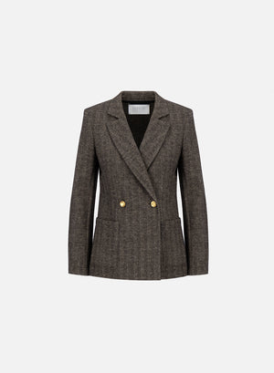 Blazer with shoulder pads patterned wool & cotton blend moleskin texture