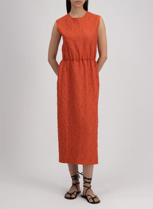 gathered midi dress crinkle