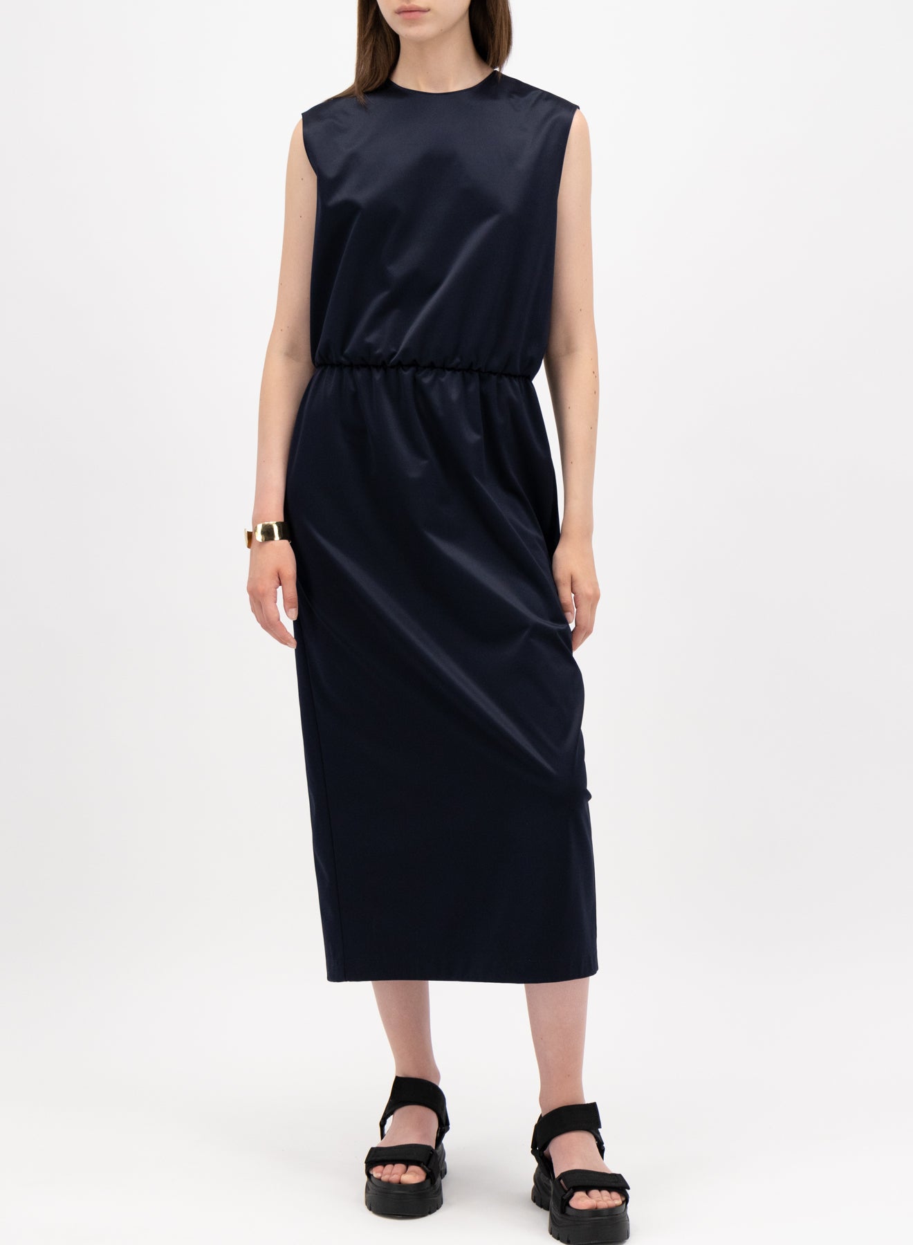 Gathered midi dress satin