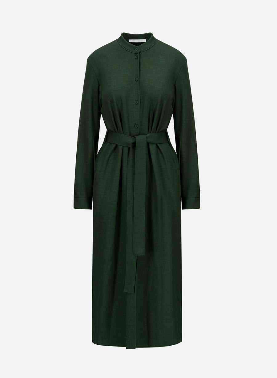 Long belted shirt dress superfine merino